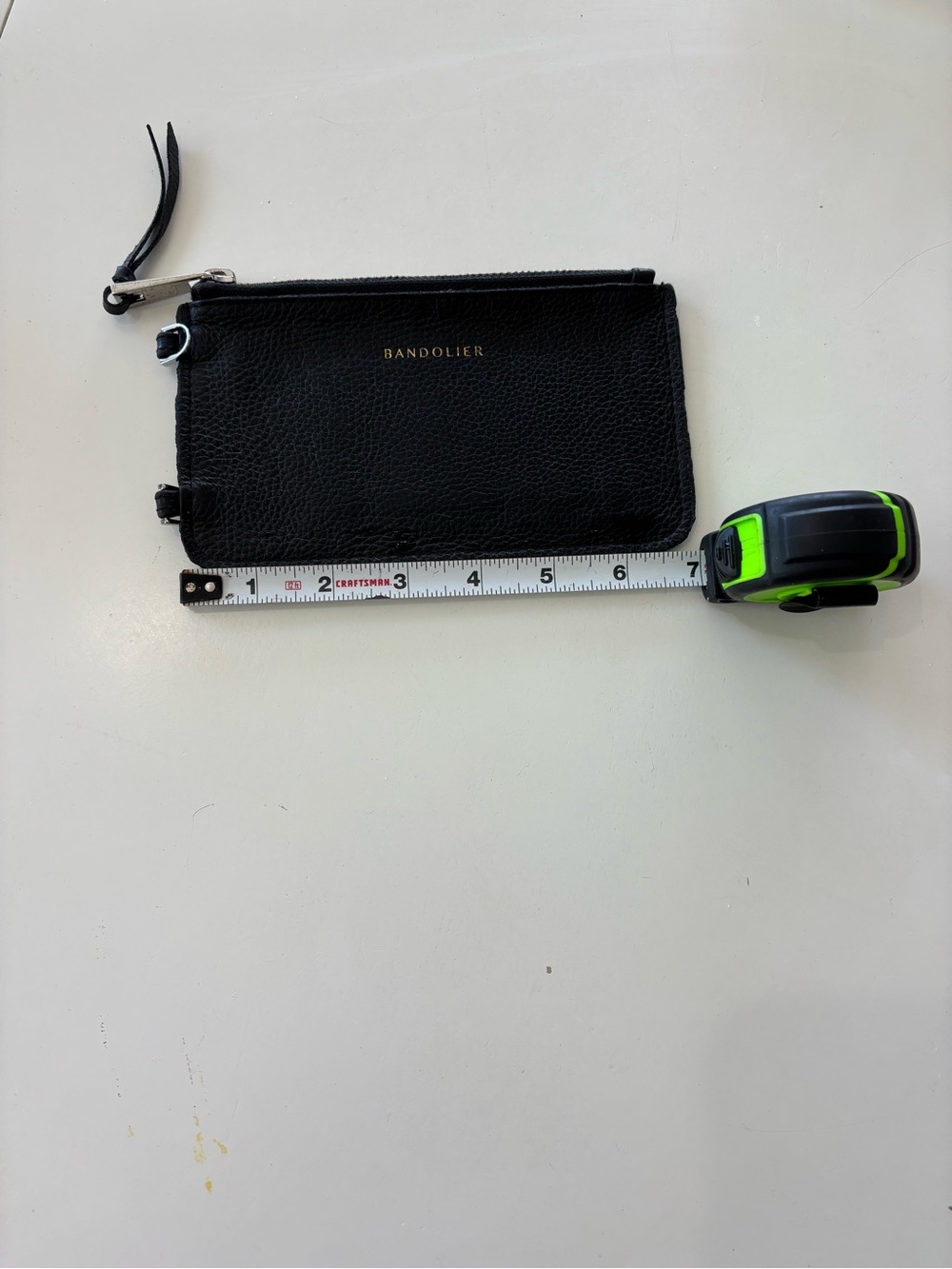 Bandolier Black Pebbled Leather Zip Wristlet with Gold Logo - Picture 4 of 7